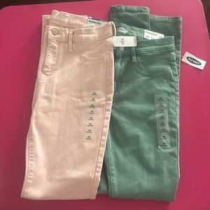 Jeans  bundle 2 pairs one green one pink girls  size 16 slit at knees